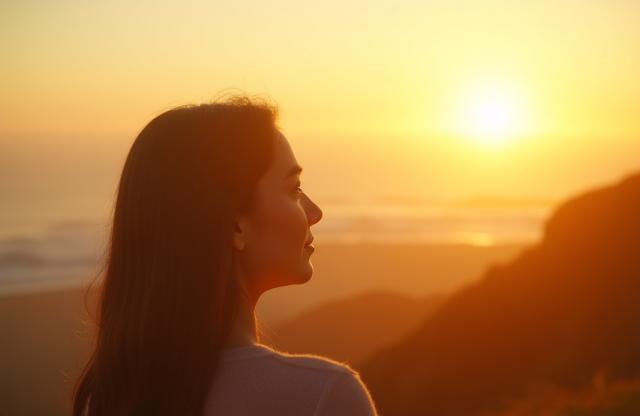 Person looking confidently towards future